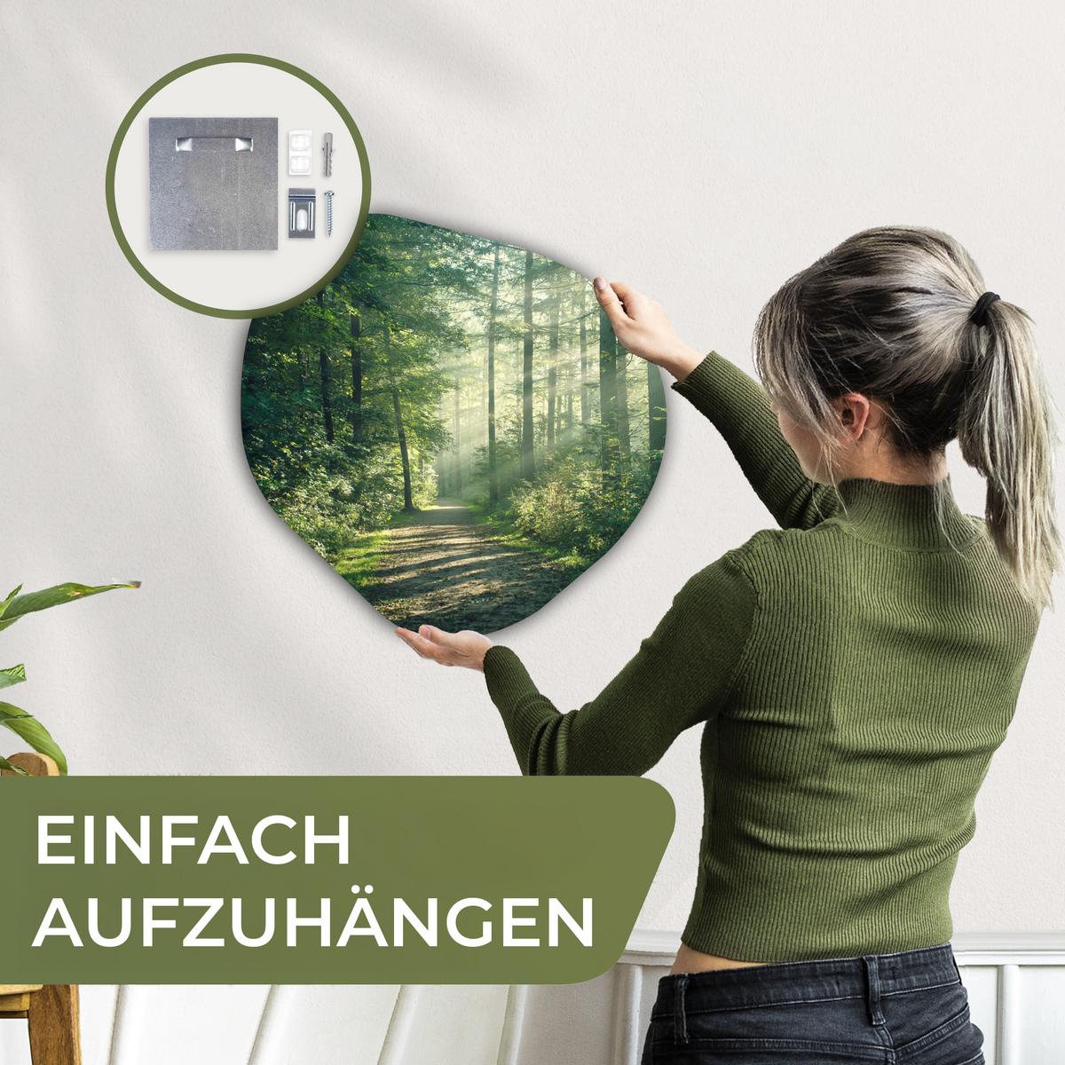 WANDBILD Wald - Weg - Sonne - Bäume - Grün - Natur Wanddeko 40x40 cm - Waldgrün, Kunststoff (40/40cm) - MuchoWow