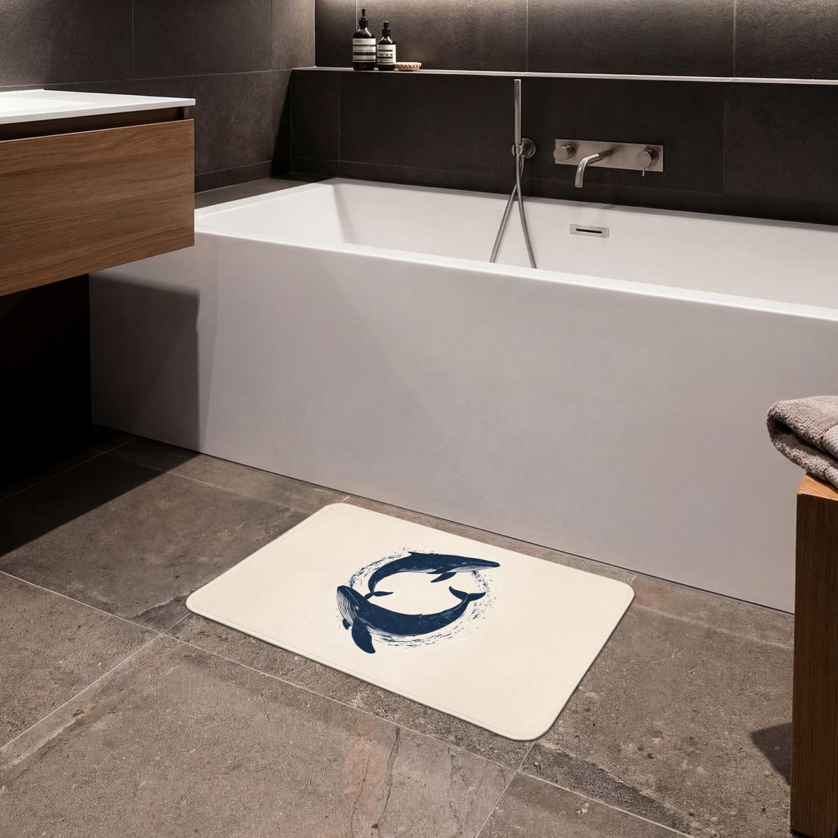 BADEMATTE Wale - Spritzer - Kreis - Dunkelblau 60x40 cm - Dunkelblau, Textil (60/40cm) - OnlyWow