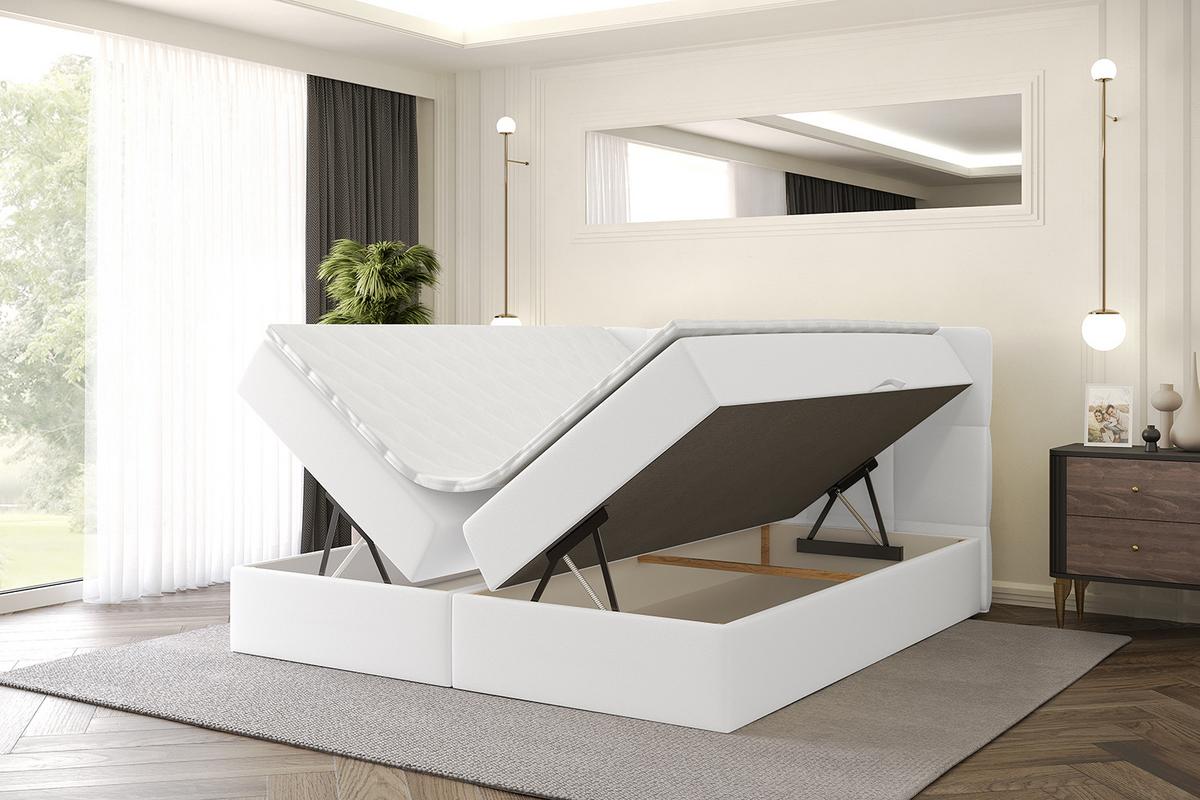 BOXBETT mit Matratze H4 und Lattenrost - LIRO - 200x200 - Weiß Kunstleder - Weiß, Holzwerkstoff/Kunststoff (200/200cm) - ALTDECOR