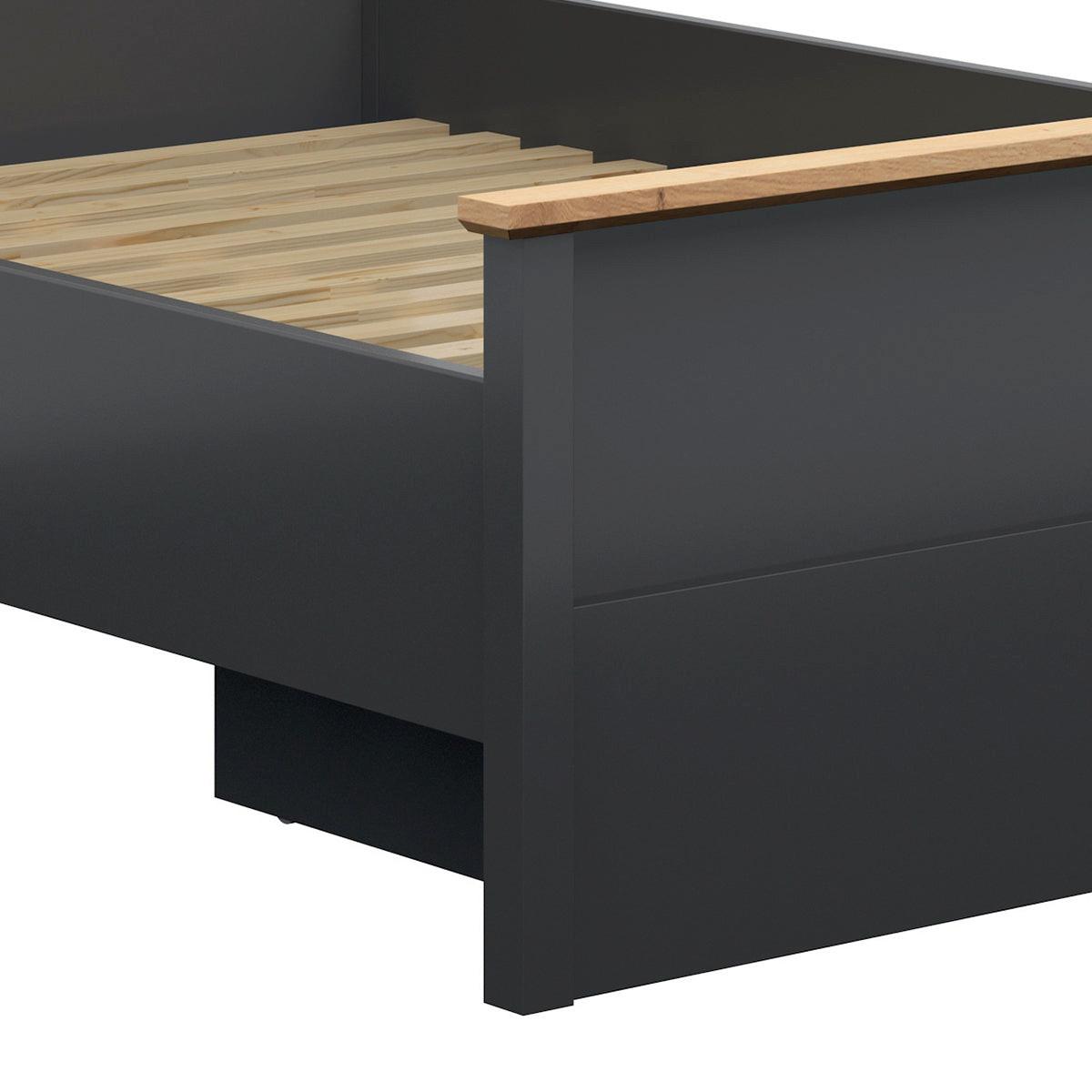 BETT 140/200 Duck Anthrazitgrau und Holz in Eichenoptik - Grau, Holzwerkstoff (140/200cm) - Petits-meubles