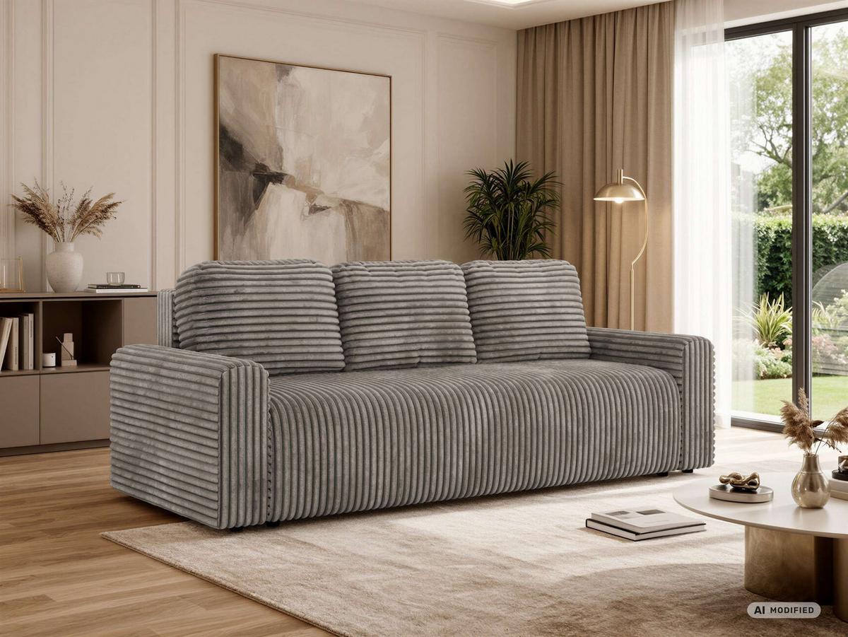 3-SITZER-SOFA NESSARO - Hellbraun Cord - Hellbraun/Schwarz, Kunststoff/Textil (243/92/90cm) - MKS