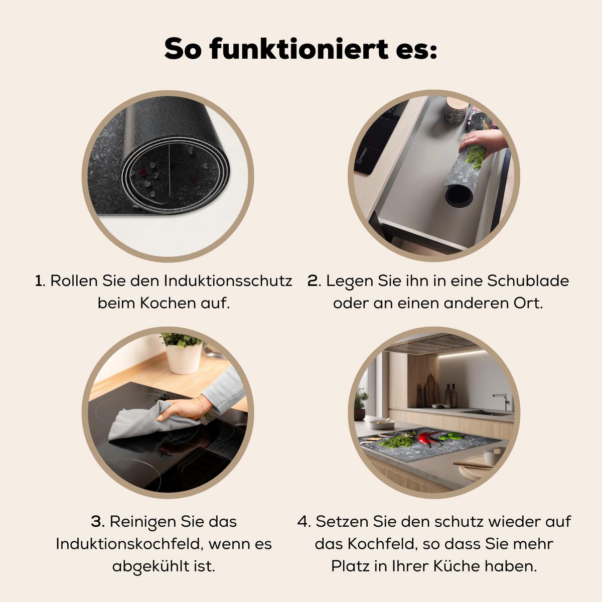 HERDABDECKPLATTE Pfeffer - Kräuter - Gewürze - Beton Induktionsmatte 78x78 cm - Rot, Kunststoff (78/78/0.2cm) - MuchoWow
