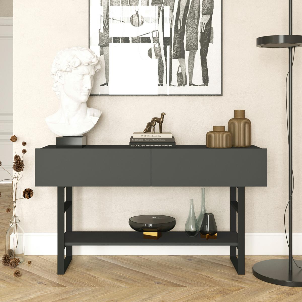 KONSOLENTISCH Lappeenranta - Anthrazit/Schwarz, Holzwerkstoff/Metall (43/139/76cm) - [en.casa]