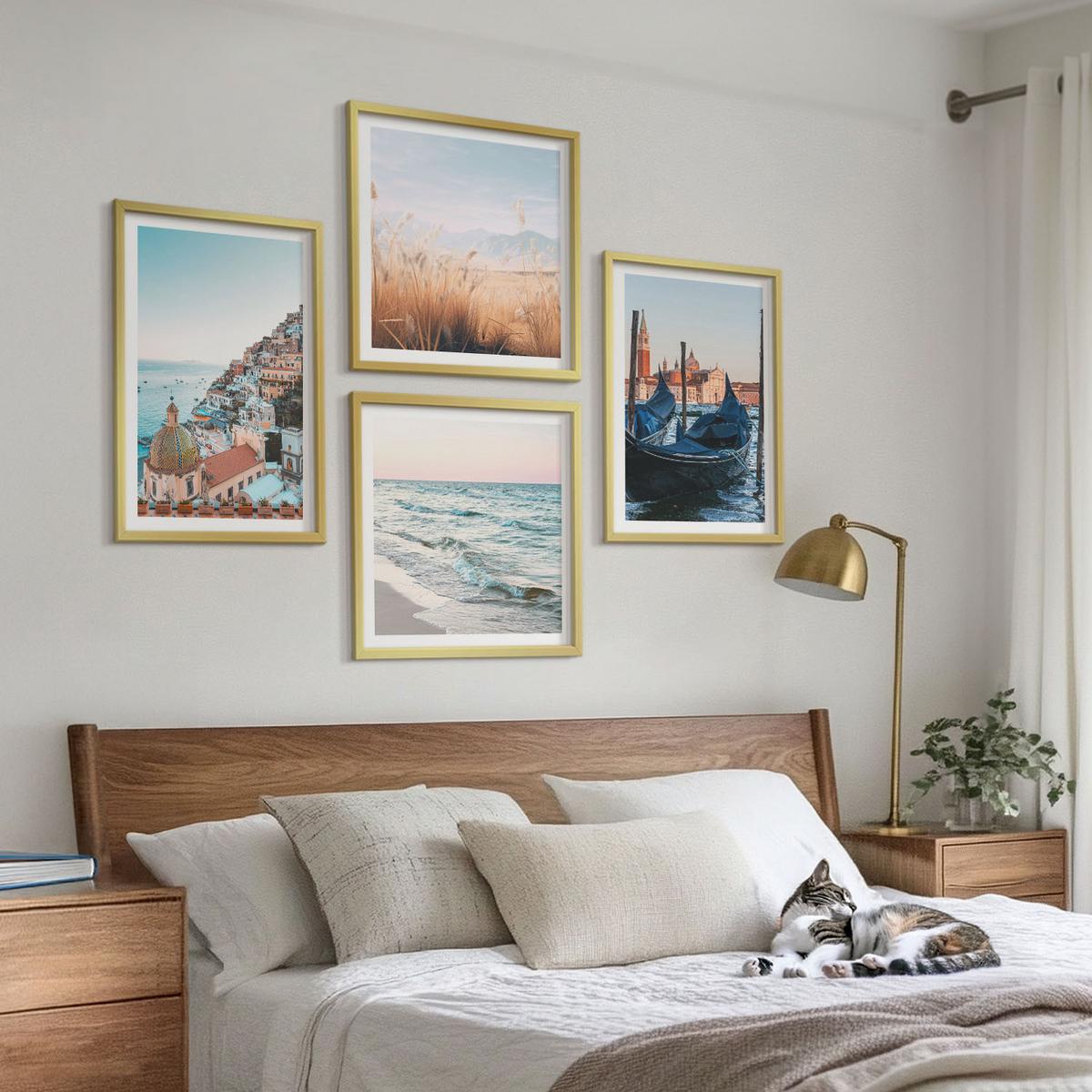 BILDER SET 4er Set - 50x50 cm & 40x60 cm Goldrahmen - Meerblick von Venedig - Goldfarben, Kunststoff (50/50cm) - TULUP
