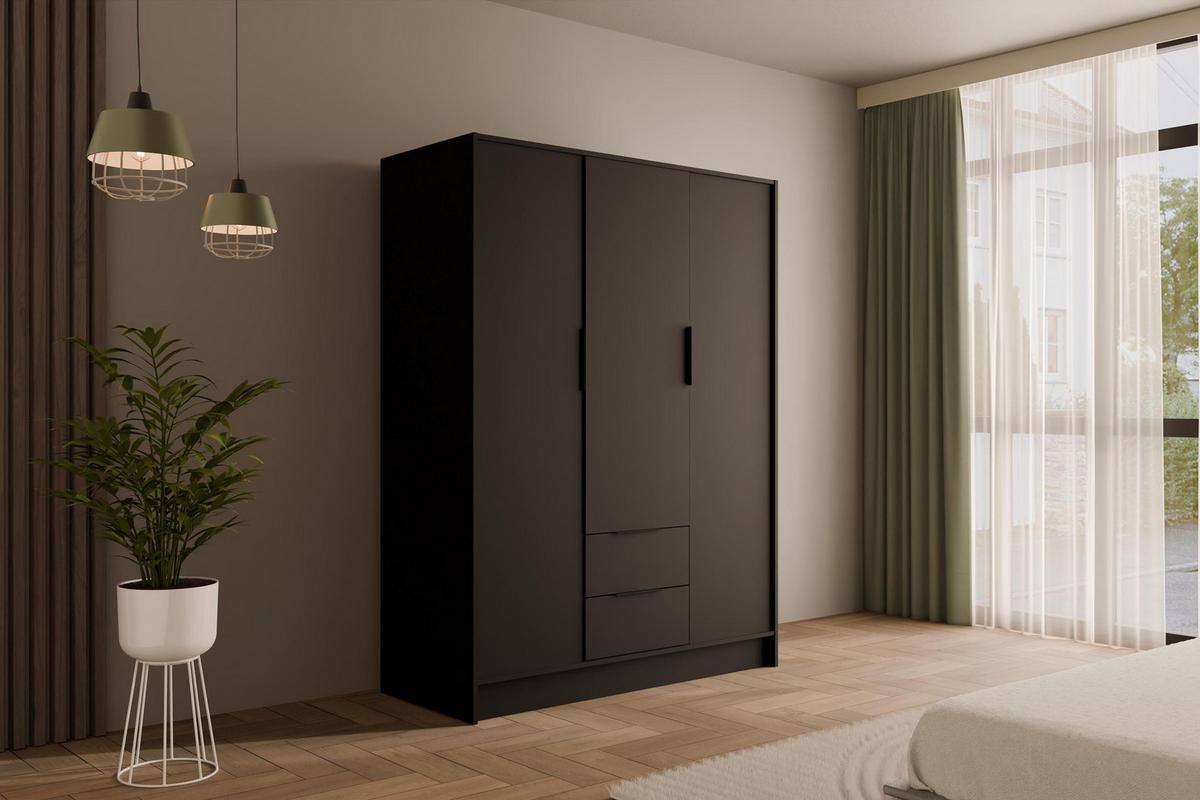KLEIDERSCHRANK mit Flügeltüren KOLIN 150x200cm Schwarz - Schwarz, Holzwerkstoff (150/200/51cm) - ALTDECOR