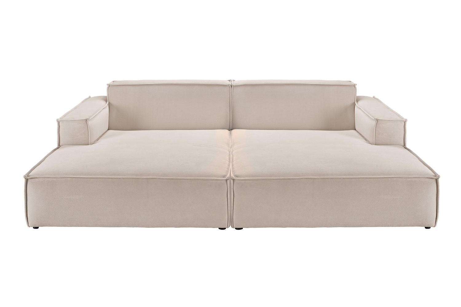 BIG SOFA SAMU Beige Cord - Beige/Schwarz, Textil (256/72/168cm) - KAWOLA