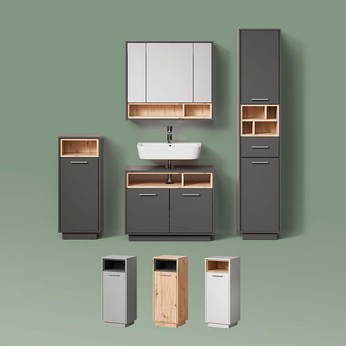 WASCHBECKENUNTERSCHRANK Temo Grau 80 x 64 cm - Grau, Holzwerkstoff (80/64/40cm) - Livinity®