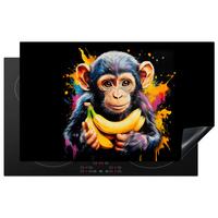HERDABDECKPLATTE Affe - Graffiti - Farbenfroh - Bananen - Modern Ceranfeldabdeckung 85x52 cm - Gelb, Kunststoff (85/52/0.2cm) - MuchoWow