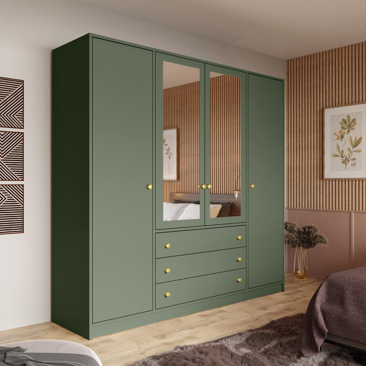 DREHTÜRENSCHRANK Solea Lux mit 4 Türen und 4 Schubladen, Grün - Goldfarben/Grün, Holzwerkstoff (196/200/58cm) - Beautysofa