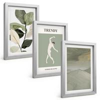 BILDER SET 3er Set - 20x30 cm Silberner Rahmen - Abstrakte Pflanzensilhouettenmuster - Silberfarben, Kunststoff (20/30cm) - TULUP