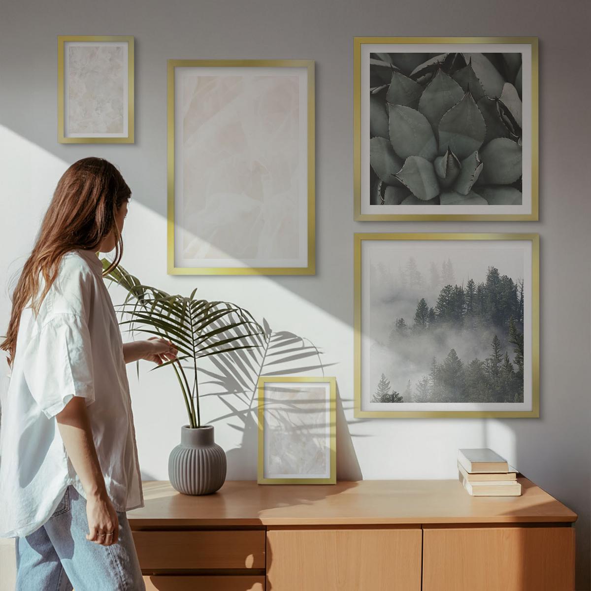 BILDER SET 5er Set - 50x50 cm & 20x30 cm & 40x60 cm Goldrahmen - Steinpastellmarmor - Goldfarben, Kunststoff (40/60cm) - TULUP