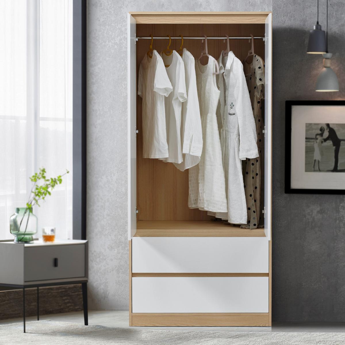 KLEIDERSCHRANK Bastheim - Eichefarben/Weiß, Holzwerkstoff (80/176/52cm) - [en.casa]