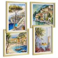 BILDER SET 4er Set - 50x50 cm & 40x60 cm Goldrahmen - Italienische Städte (Aquarell) - Goldfarben, Kunststoff (50/50cm) - TULUP