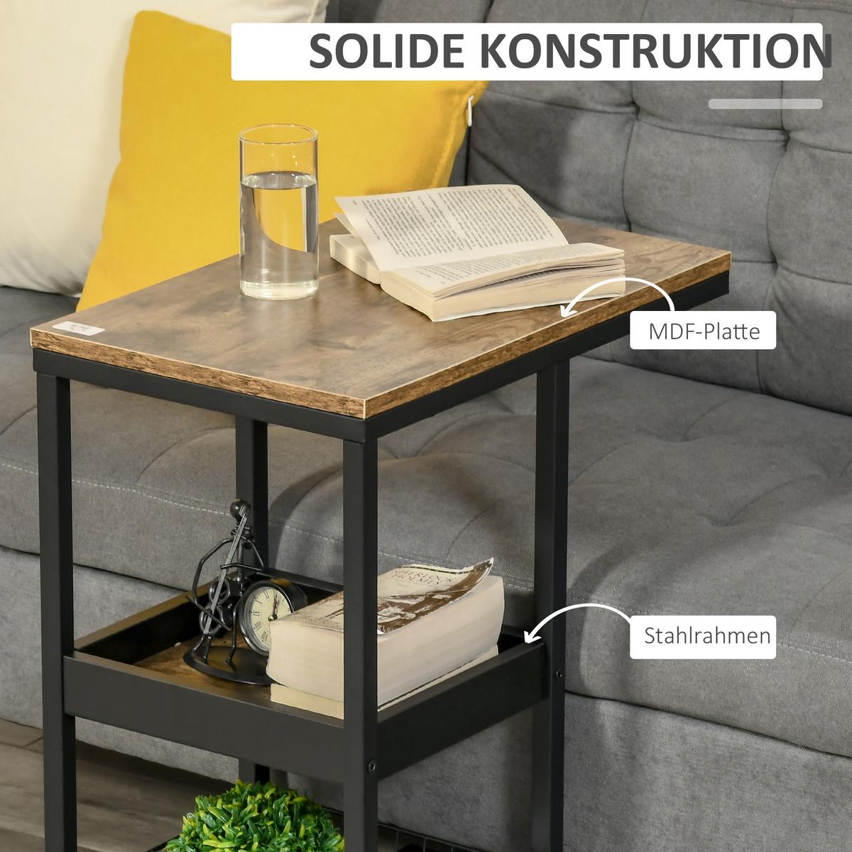 BEISTELLTISCH, Couchtisch mit Rollen, Ablage, im Industrie-Stil, 51 x 33 x 66 cm - Braun, Metall (51/33/66cm) - HOMCOM