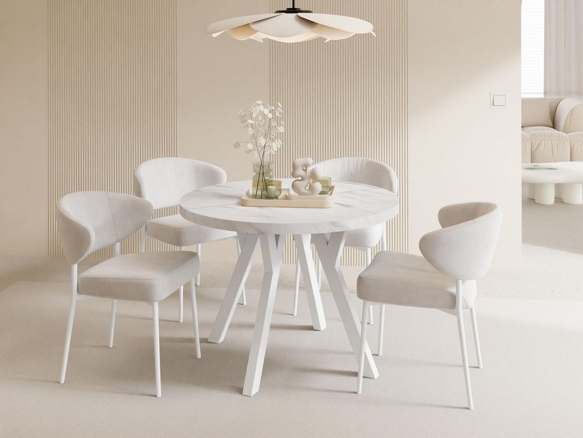 ESSTISCH Twixy XXL groß rund oval ausziehbar, Marmor Weiß 100-300/100/76 cm - Ecru/Weiß, Holz/Holzwerkstoff (100/300/76cm) - WFL GROUP