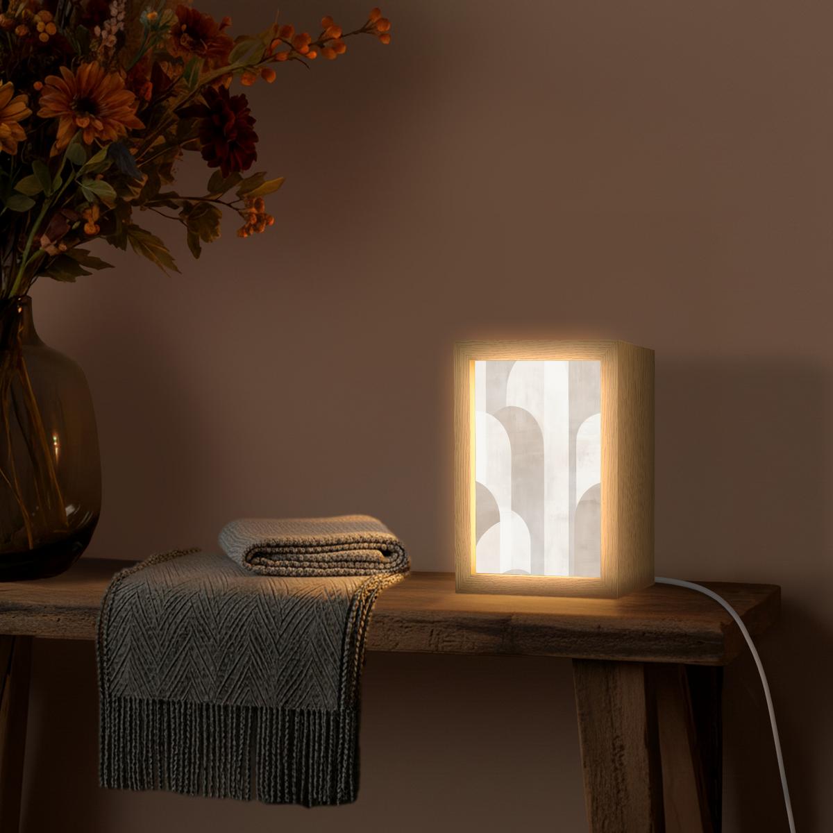 TISCHLEUCHTE Abstrakte Bögen - Modern - Beige 15x20 cm - Buche Kolonial, Holzwerkstoff (8/15/20cm) - OnlyWow