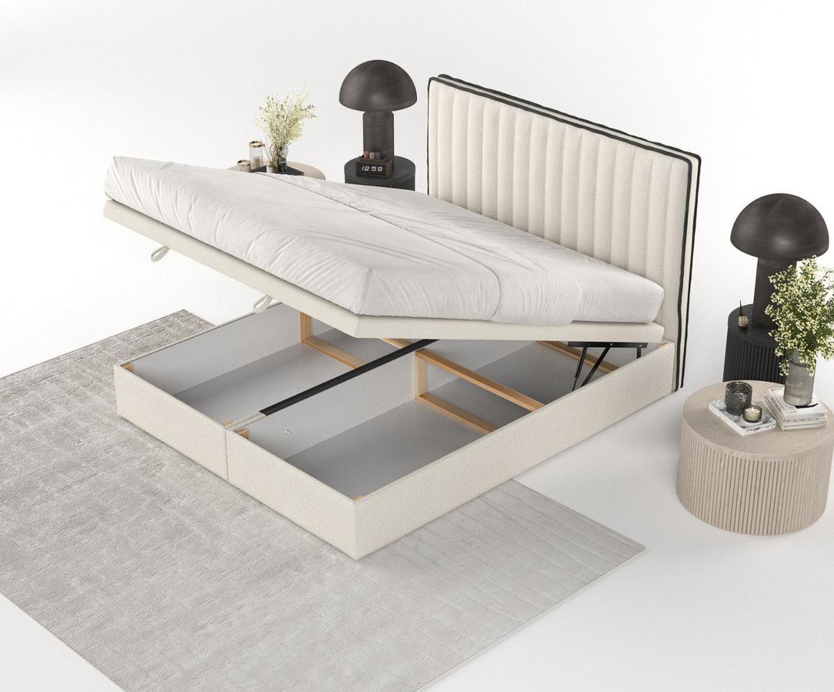 POLSTERBETT Keva mit Stauraum 120/200 cm Hellbeige im Alta Stoff - Sandfarben/Schwarz, Holz/Holzwerkstoff (120/200cm) - AltaBeds