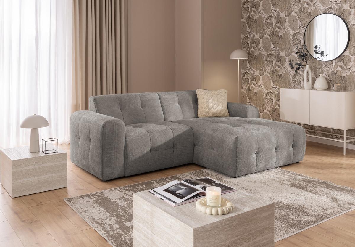 ECKSOFA mit Ottomane rechts, raffinierten Steppungen, Wellenunterfederung, B234/T161/H79 cm, Chenille-Bezug in Braun Taupe / 21041 - Taupe/Schwarz, Kunststoff/Textil (234/79/161cm) - luma-home
