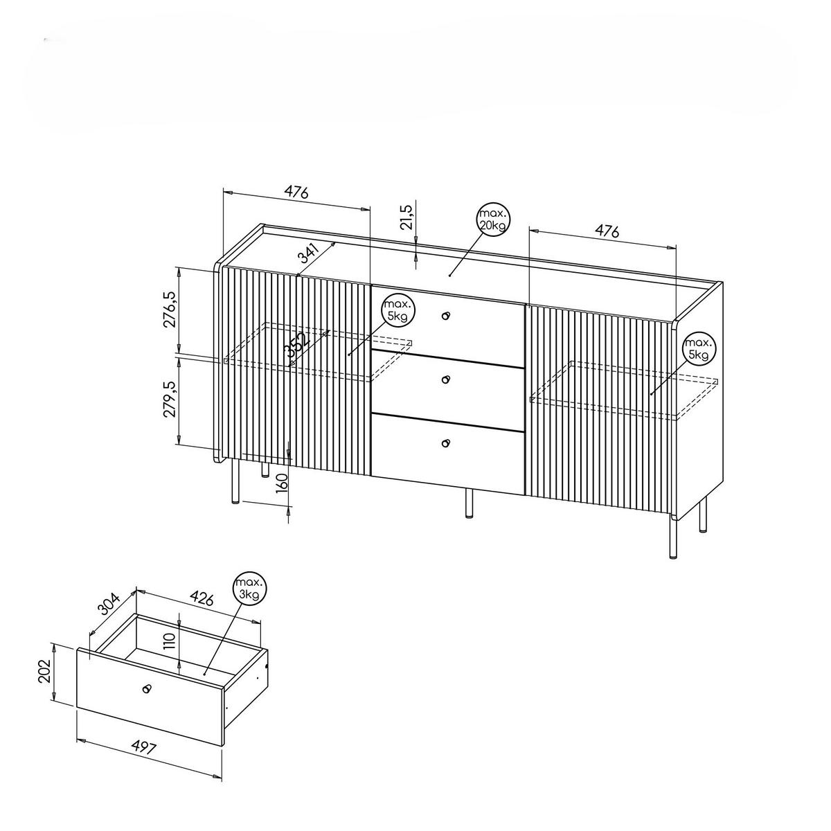 KOMMODE KREON 150/78,6/40cm mit 3 Schubladen 2 Türen Braun - Schwarz/Braun, Holzwerkstoff (150/78.6/40cm) - MASSENO