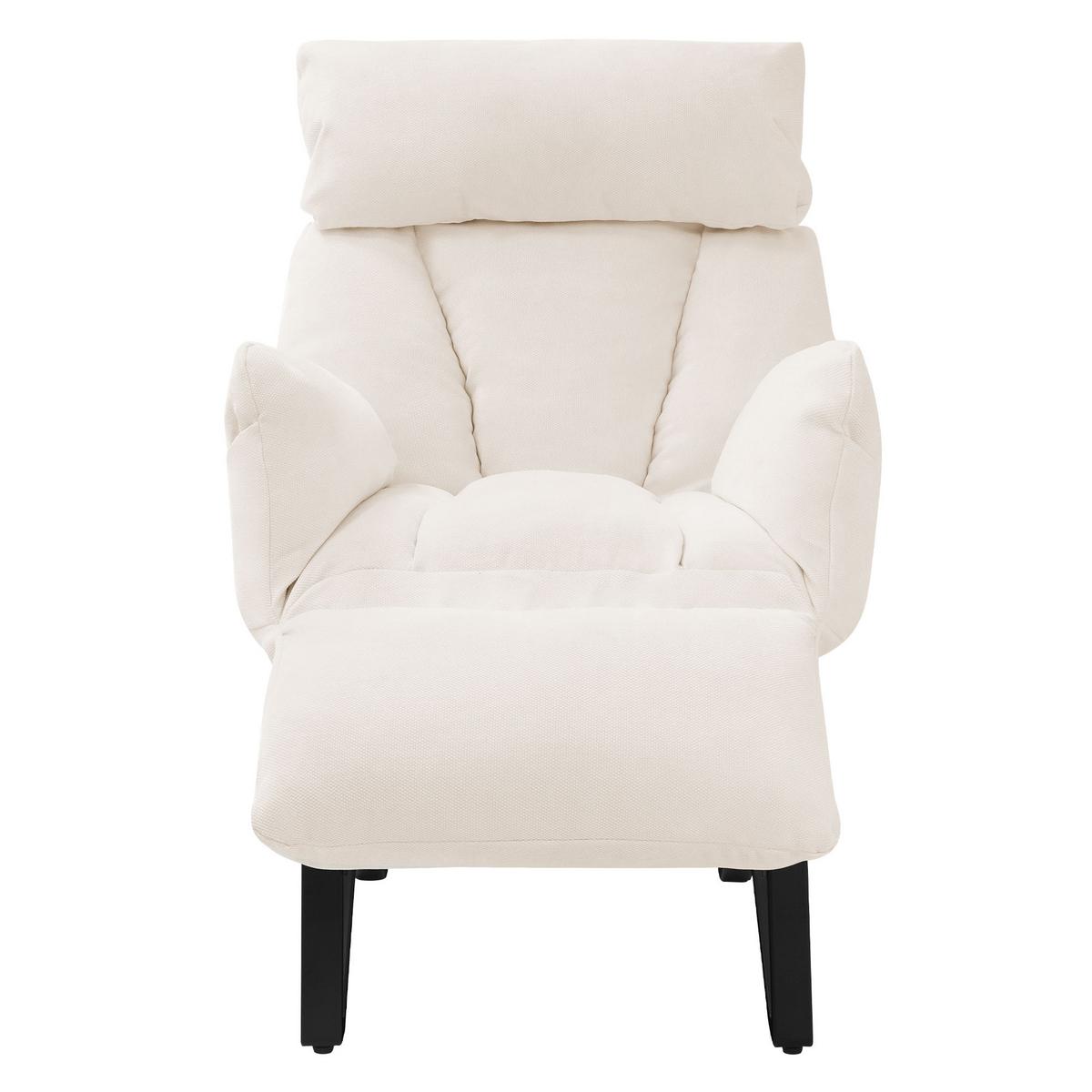 SESSEL mit Liegefunktion Beige Leinenbezug Relaxsessel verstellbar für Wohnzimmer - Beige/Schwarz, Textil/Metall (85/102/82cm) - ML-DESIGN