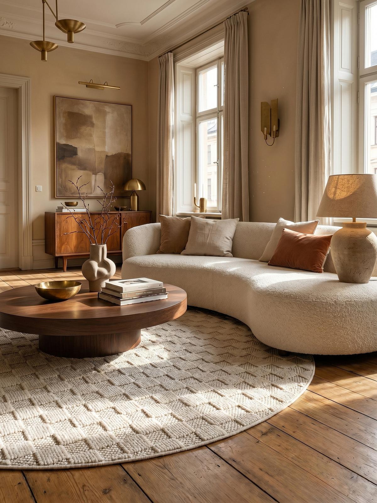 TEPPICH Flachgewebe LANGAU in Creme, mit Schachbrettmuster, Ø 120 cm - Creme, Textil (120/120cm) - KADIMA DESIGN