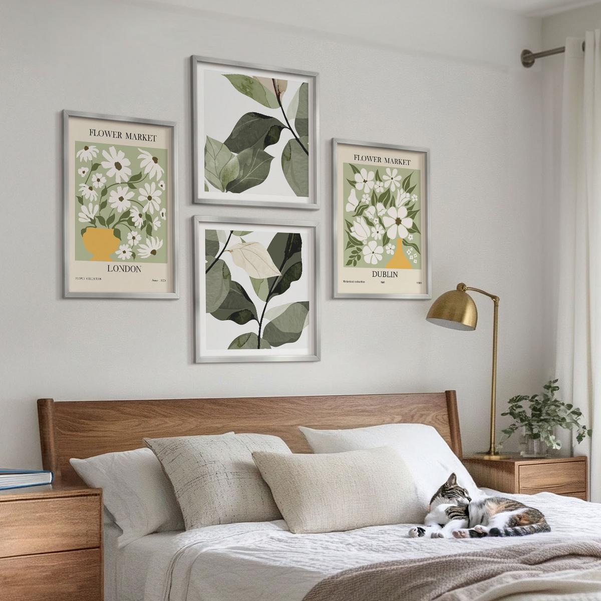 BILDER SET 4er Set - 50x50 cm & 40x60 cm Silberner Rahmen - Blumenmuster London Dublin - Silberfarben, Kunststoff (50/50cm) - TULUP
