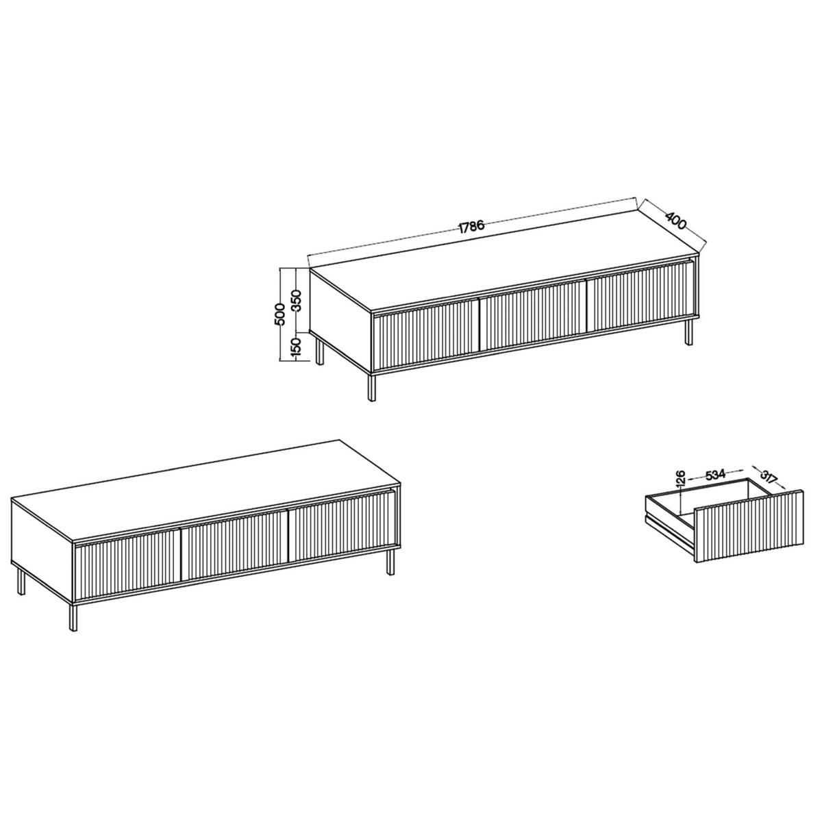 TV-MÖBEL Osaka Eichenholzoptik Evoke 179 cm - Eichefarben/Schwarz, Holzwerkstoff/Metall (178.6/50/40cm) - Selsey
