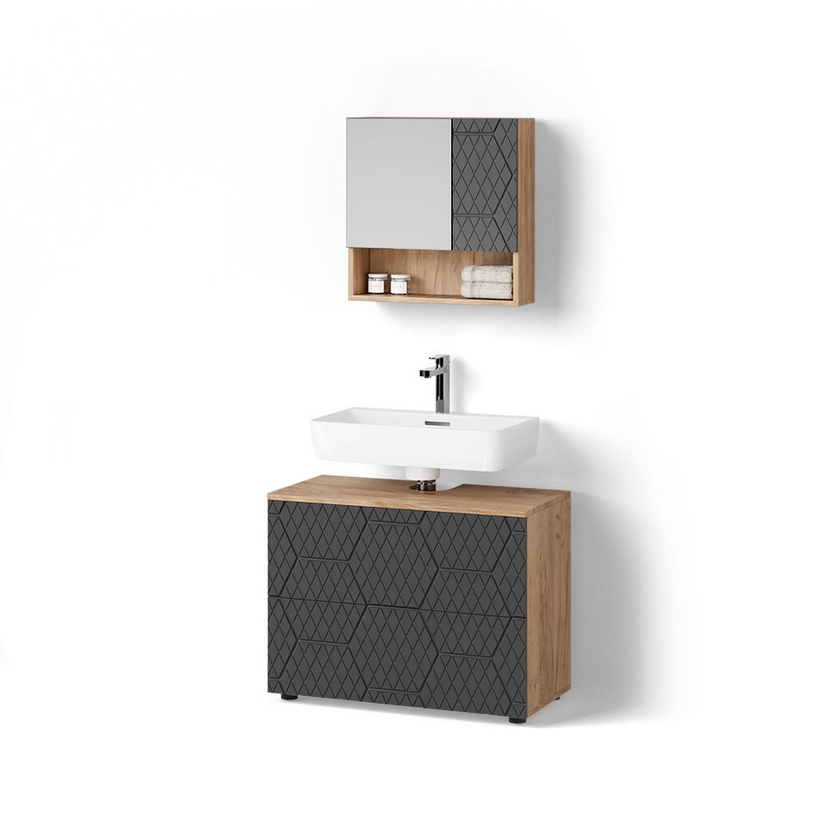 BADMÖBEL-SET Ronco Anthrazit mit Wabenstruktur 2 Teile - Anthrazit, Holzwerkstoff (80/58/41cm) - Livinity®