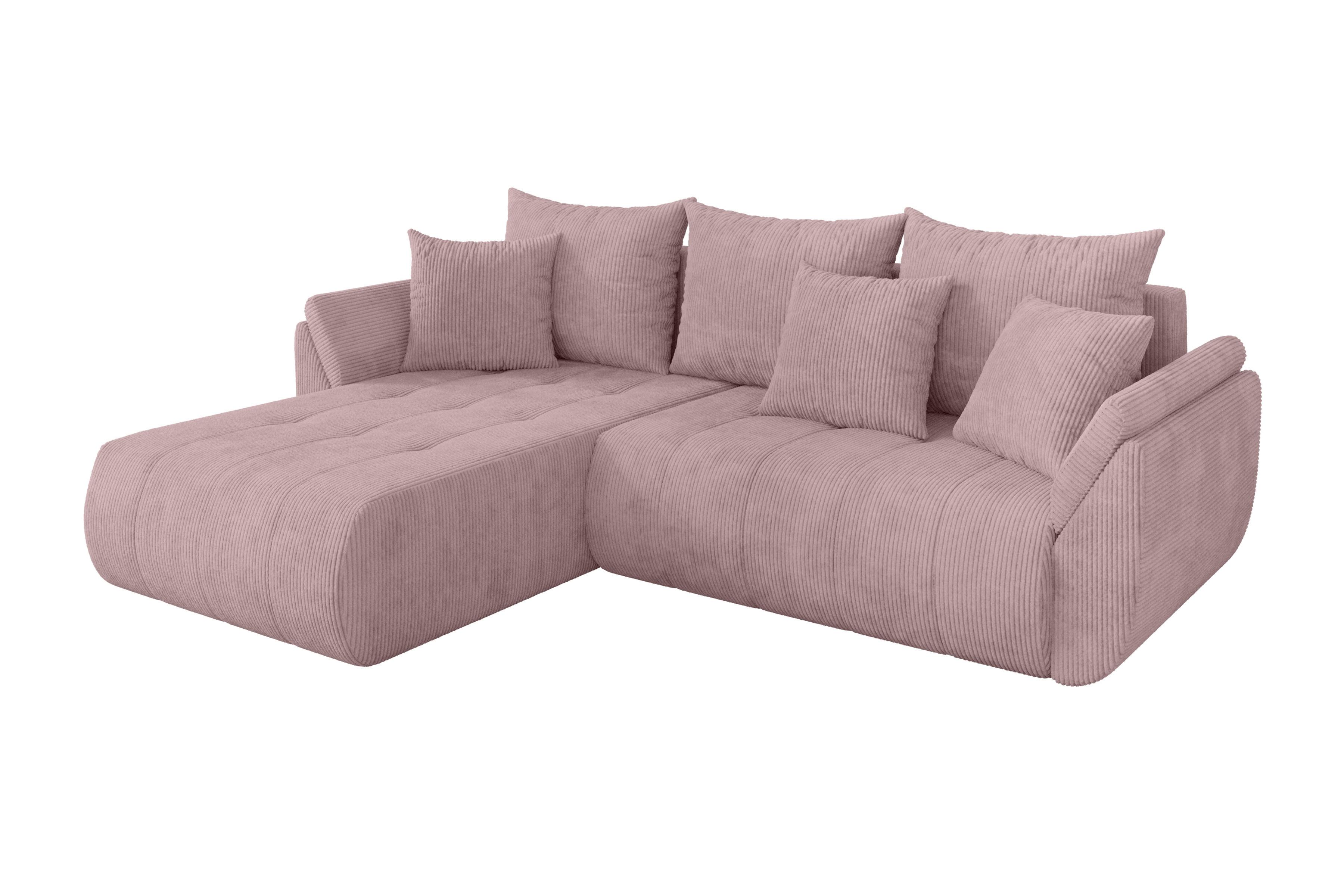 ECKSOFA mit Schlaffunktion Ottomane Links TOKO-L 277x194x86 Rosa Cord - Schwarz/Rosa, Holzwerkstoff/Kunststoff (277/194cm) - ALTDECOR