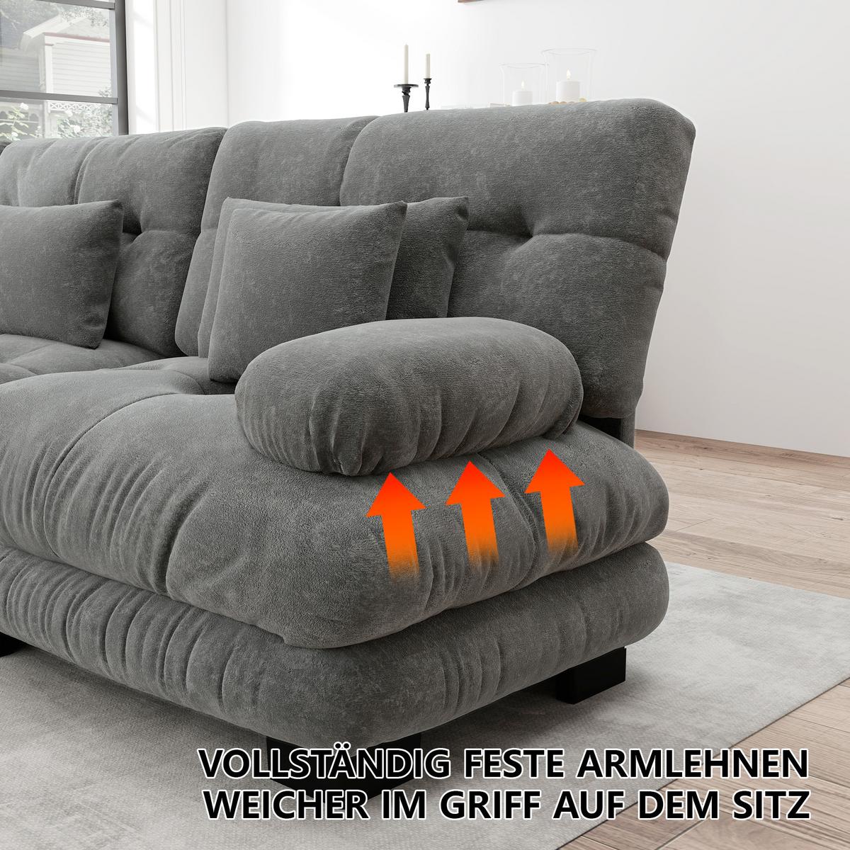ECKSOFA chenille grau mit ottoman & 4 kissen - Grau, Textil (220/145cm) - Urban Meuble