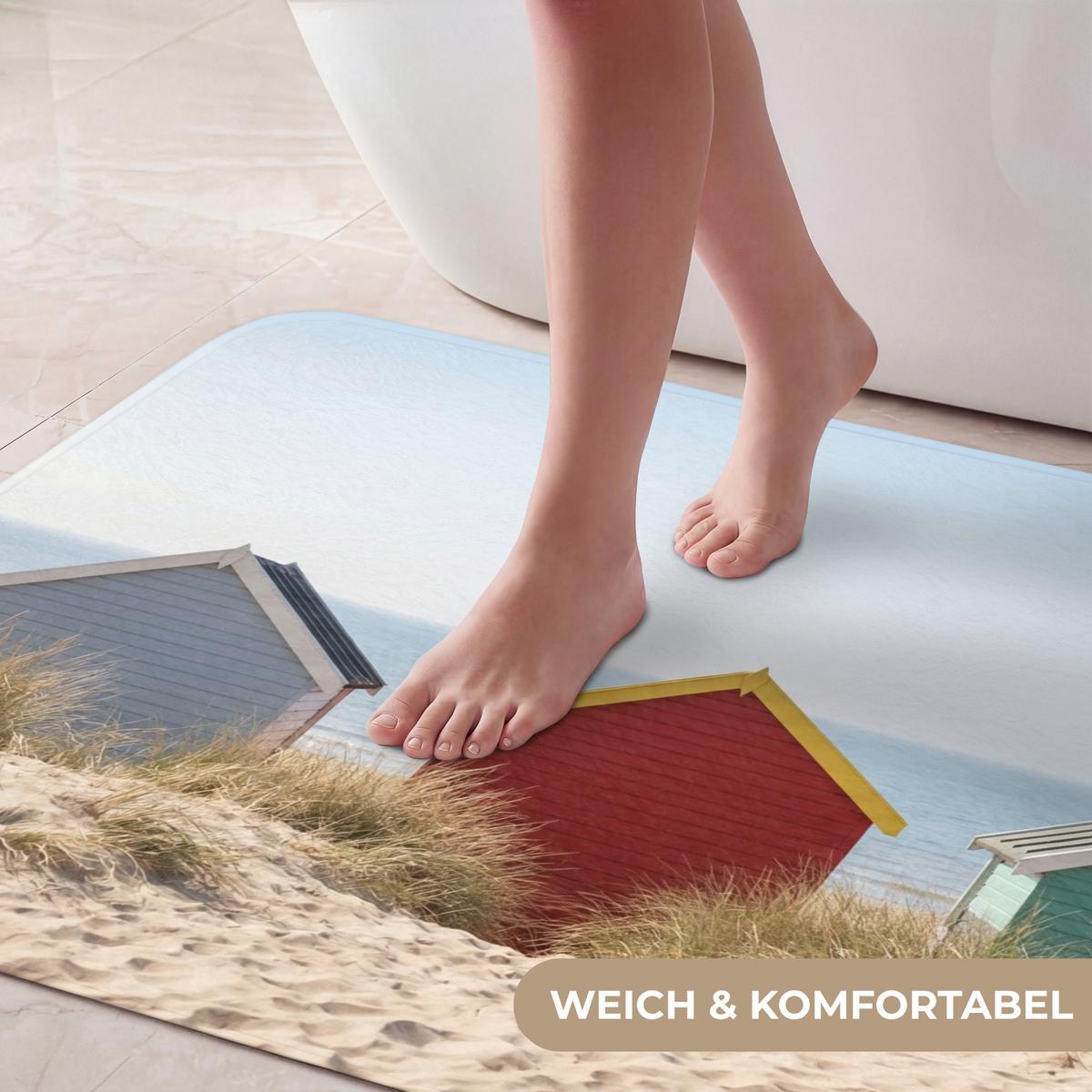 BADEMATTE Strand - Ferienhäuser - Farbenfroh - Dünen 90x60 cm - Multicolor, Textil (90/60cm) - OnlyWow