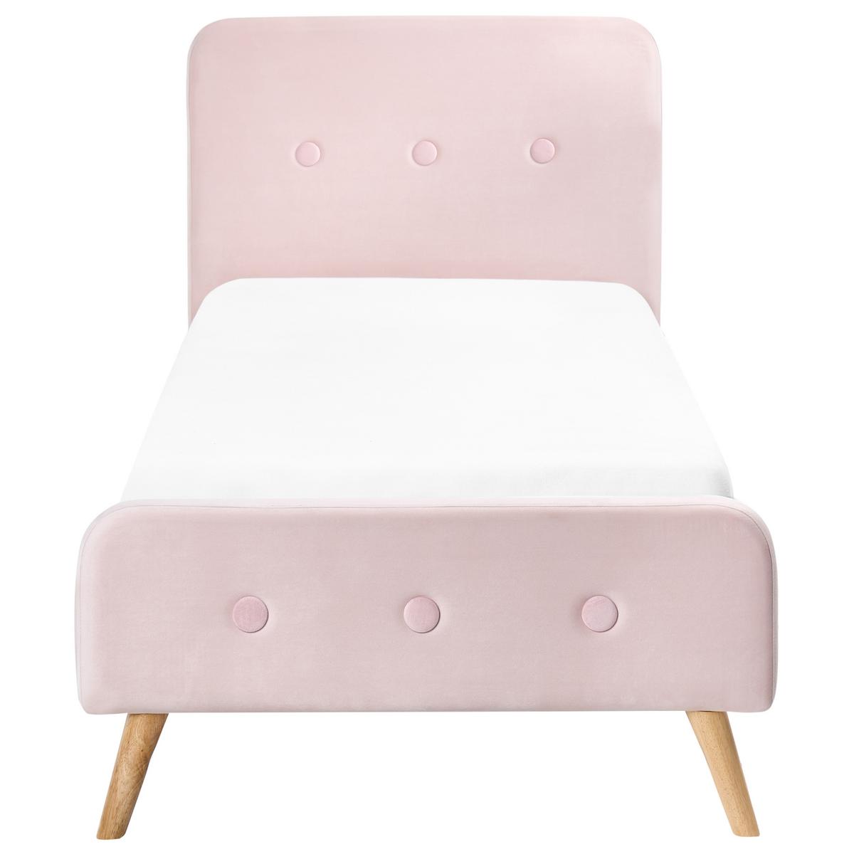 BETT mit Lattenrost 90/200 cm Samtstoff Pastellrosa Rennes - Pink, Textil (90/200cm) - Beliani