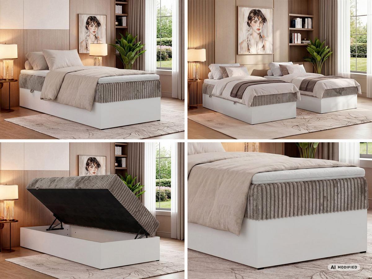 BOXBETT TRAVIT ZERO 90 90/200 - Hellbraun Cord - Topper T25 - H3 - Hellbraun/Schwarz, Kunststoff/Textil (90/200cm) - MKS