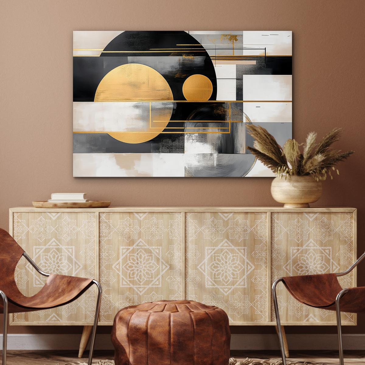METALLBILD Abstrakt - Gold - Silber - Formen - Ästhetisch - Modern Wanddeko 90x60 cm - Goldfarben, Metall (90/60cm) - MuchoWow