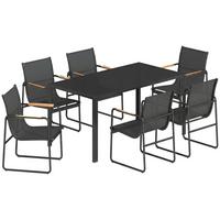 GARTENGARNITUR 7 TLG. Atmungsaktive Stühle Schwarz - Schwarz/Teakfarben, Metall - Outsunny