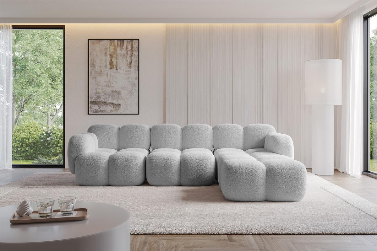 ECKSOFA modulares Sofa Rechts Miko-L2 302x205x75 Hellgrau Bouclé - Edelstahlfarben/Schwarz, Holzwerkstoff/Kunststoff (302/205cm) - ALTDECOR