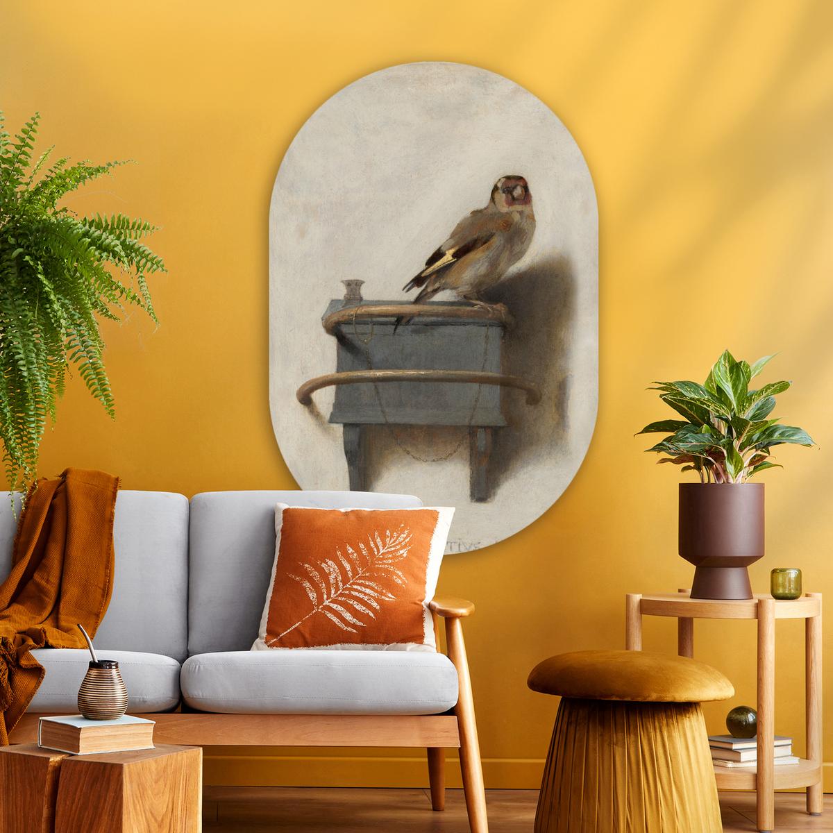 WANDBILD Stieglitz - Alter Meister - Carel Fabritius Deko Groß 80x120 cm - Grau, Kunststoff (80/120cm) - MuchoWow