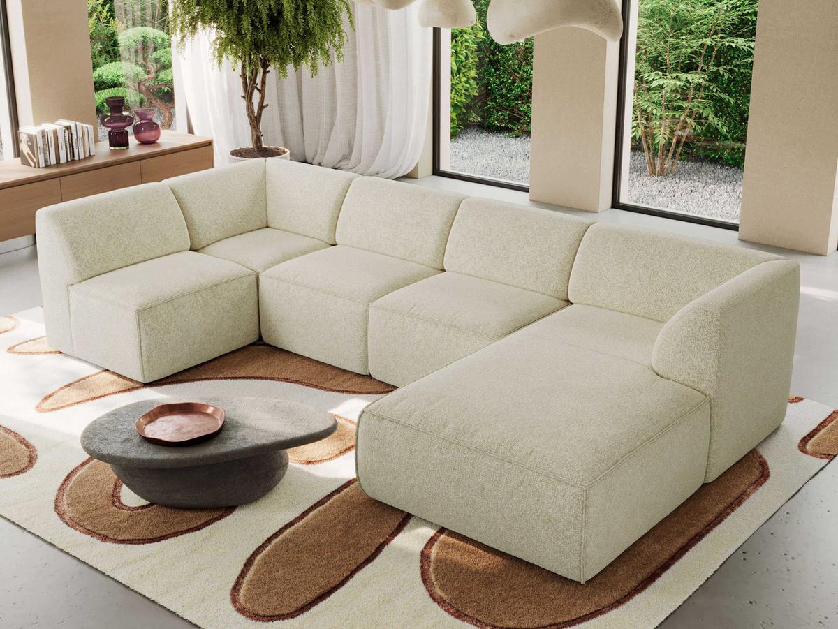 WOHNLANDSCHAFT MODARO U 5M - Creme Struktur - Rechts - Creme/Schwarz, Textil (345/78/180cm) - MKS