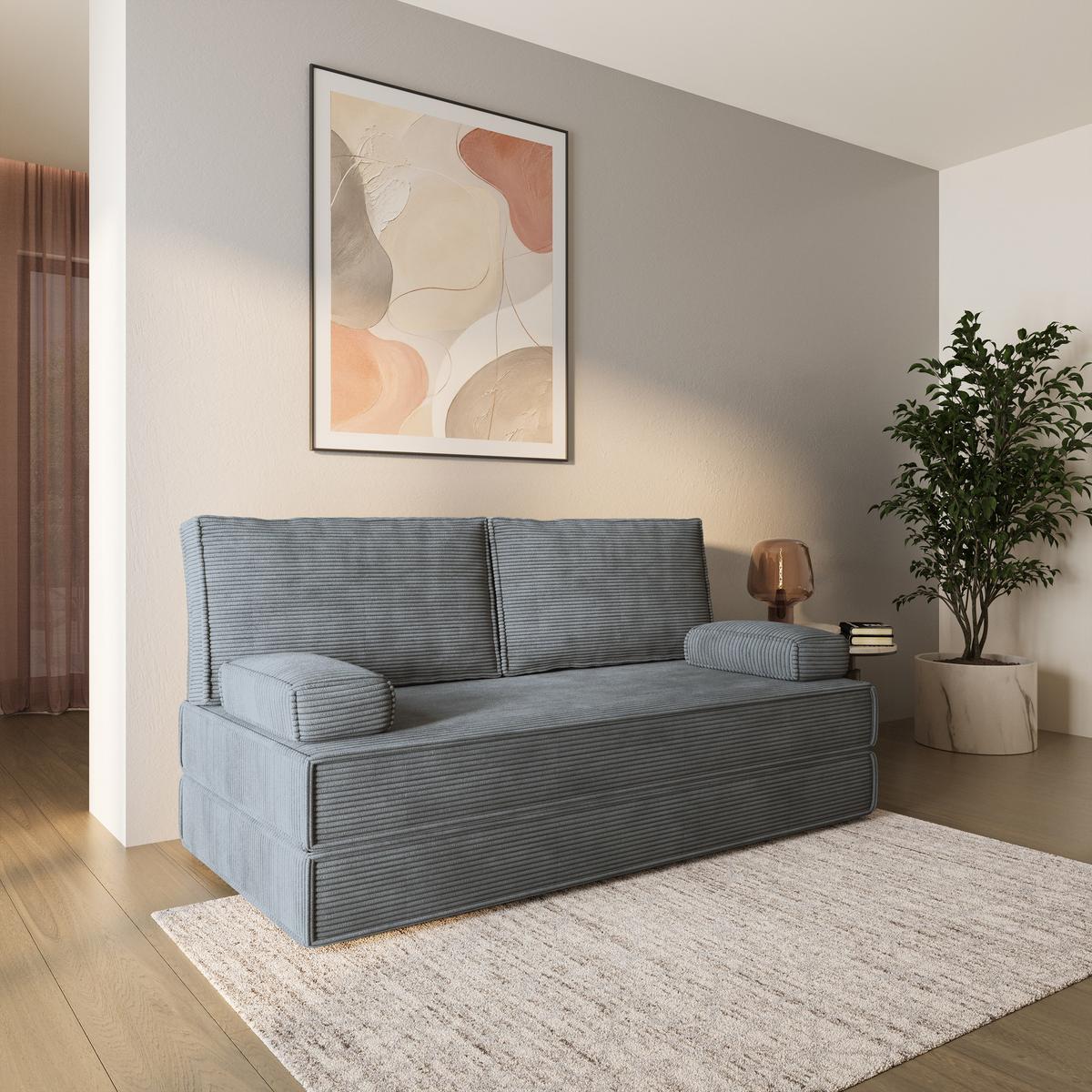 BETTSOFA SILAR aus Schaumstoff Kordstoff Grau Schlaffunktion - Grau, Textil (170/86/80cm) - MASSENO