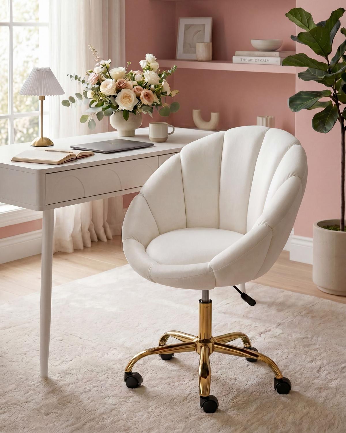SCHREIBTISCHSTUHL Samtstoff Cremeweiß Annabelle - Creme, Textil (66/81/39cm) - Beliani