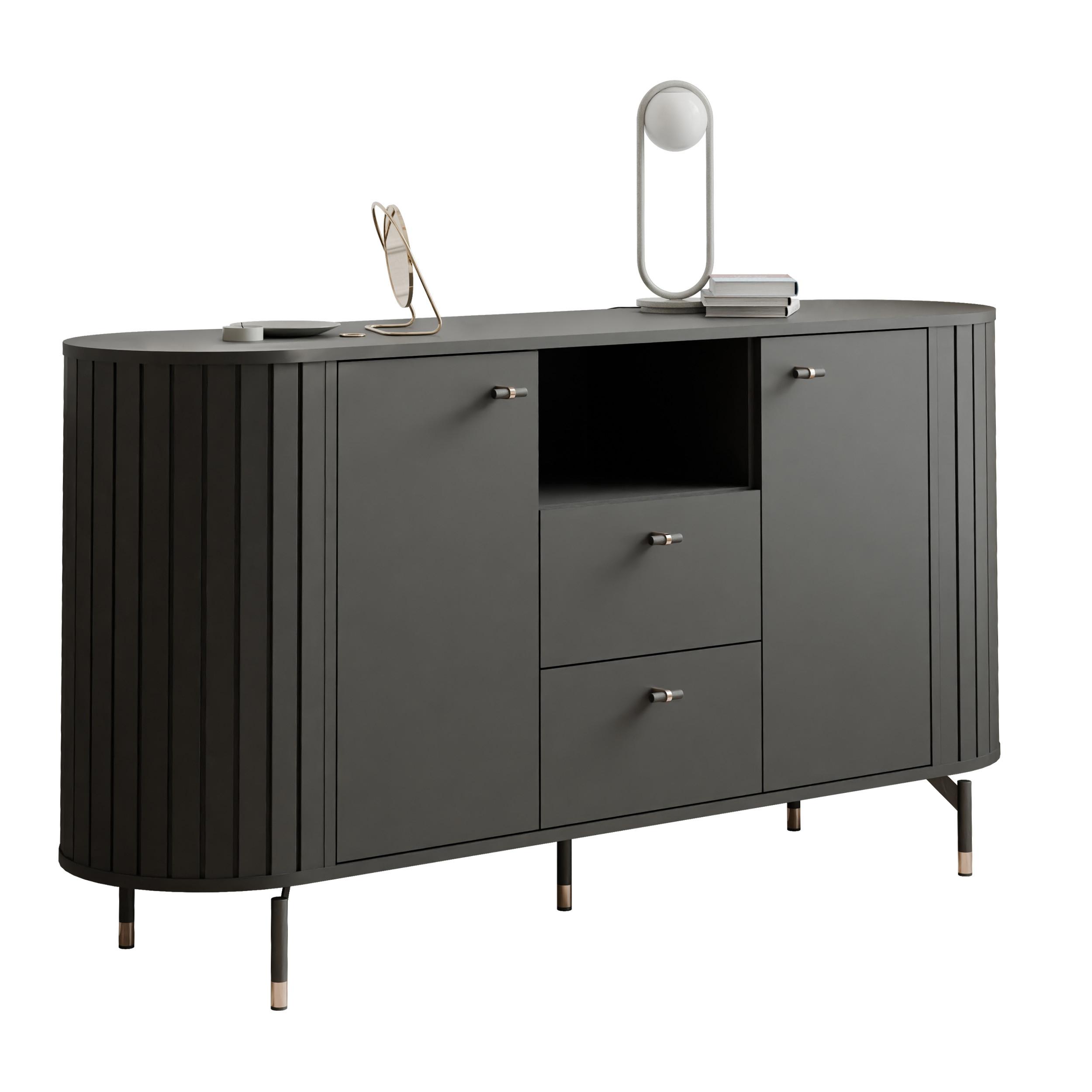 KOMMODE geriffelt, mit Fach, Schwarz - Schwarz, Holzwerkstoff (150/81/40cm) - Idohome