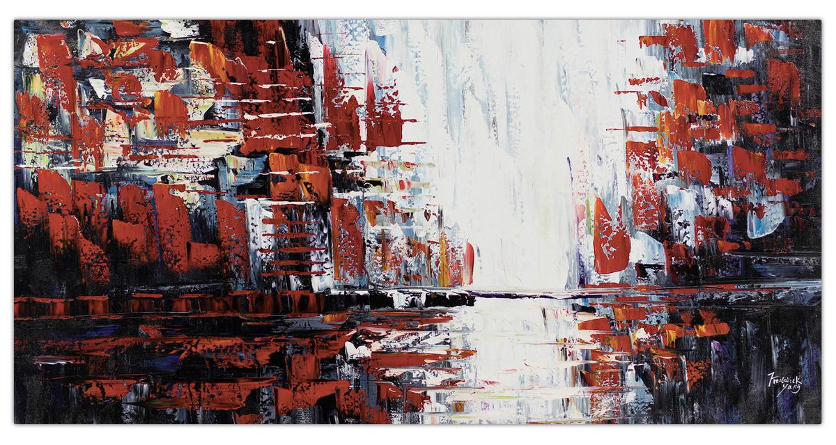 ÖLGEMÄLDE XXL Rot 200/100 cm - Rot/Weiß, Holz/Textil (6.68/100cm) - KUNSTLOFT
