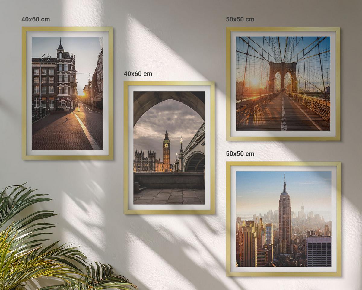 BILDER SET 4er Set - 50x50 cm & 40x60 cm Goldrahmen - London-Ansichtsgemälde-Set - Goldfarben, Kunststoff (50/50cm) - TULUP