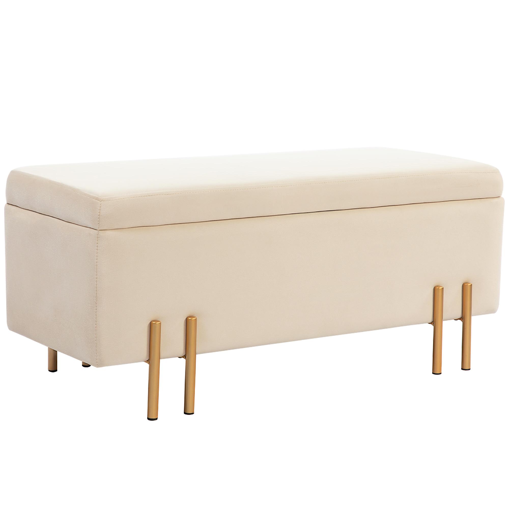 TRUHENBANK mit Samtoptik, Metallbeine 100x40x42 cm, Beige - Beige, Textil (40/42/100cm) - HOMCOM