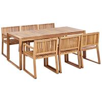 GARTENMÖBEL-SET 6-Sitzer Heller Holzfarbton Sassari II - Hellbraun, Holz - Beliani