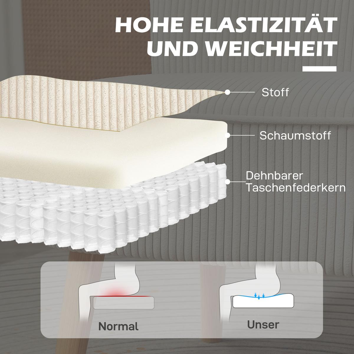 SOFA 2 Sitzer modern Couch ohne Armlehne Polstersofa mit Cord-Optik Cremeweiß - Perlmutt/Creme, Holz/Textil (56.5/77/117cm) - HOMCOM