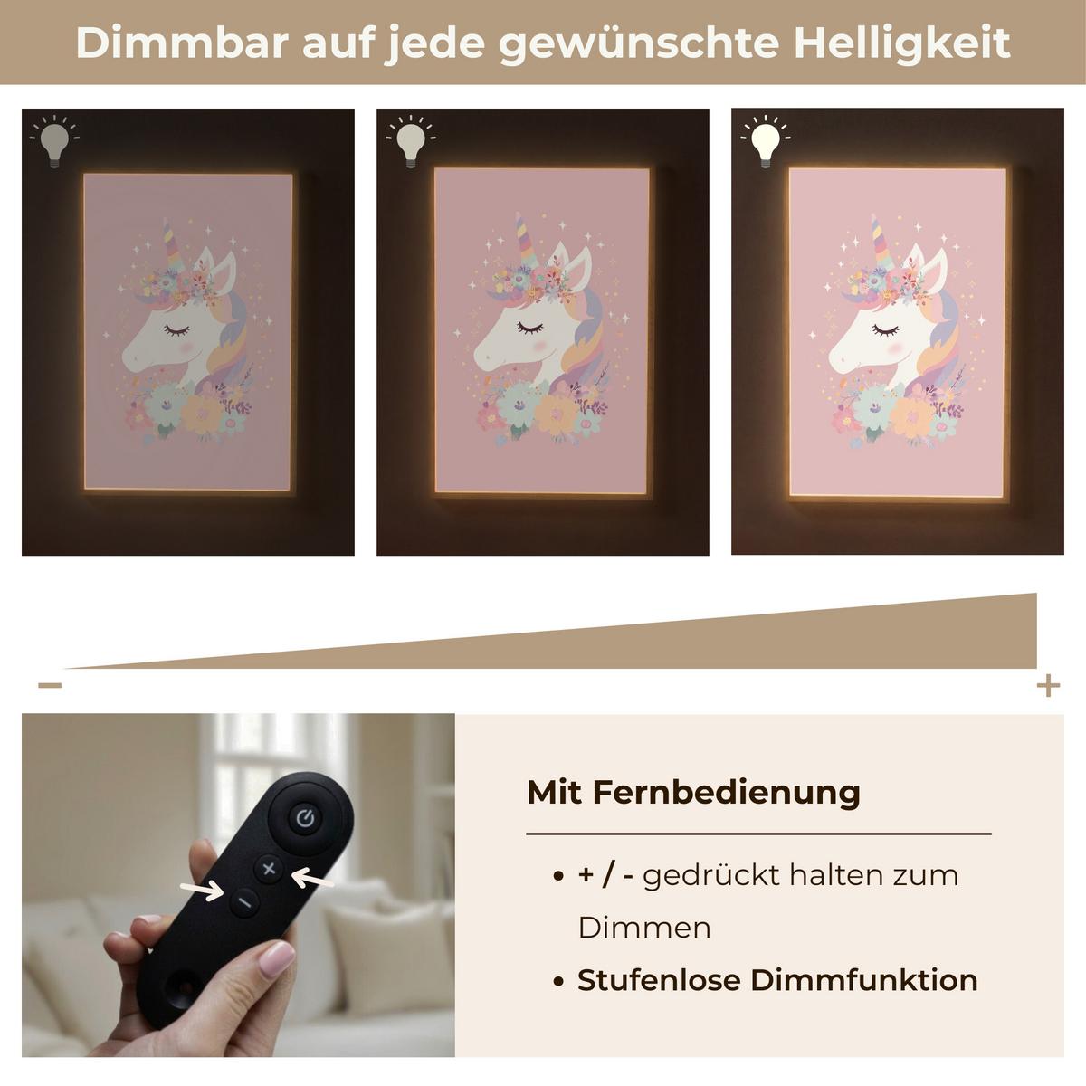 NACHTTISCHLAMPE MIT AKKU Einhorn - Rosa - Blumen 60x90 cm - Rosa, Holzwerkstoff (8/60/90cm) - OnlyWow