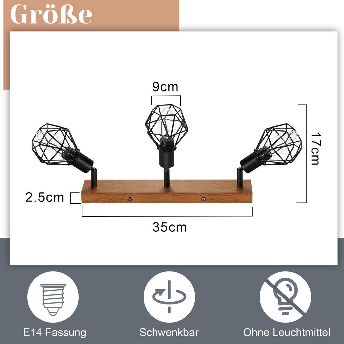 DECKENSTRAHLER Ford 3-flammig 11/21.5/36 cm - Schwarz, Metall (11/21.5/36cm) - Nettlife