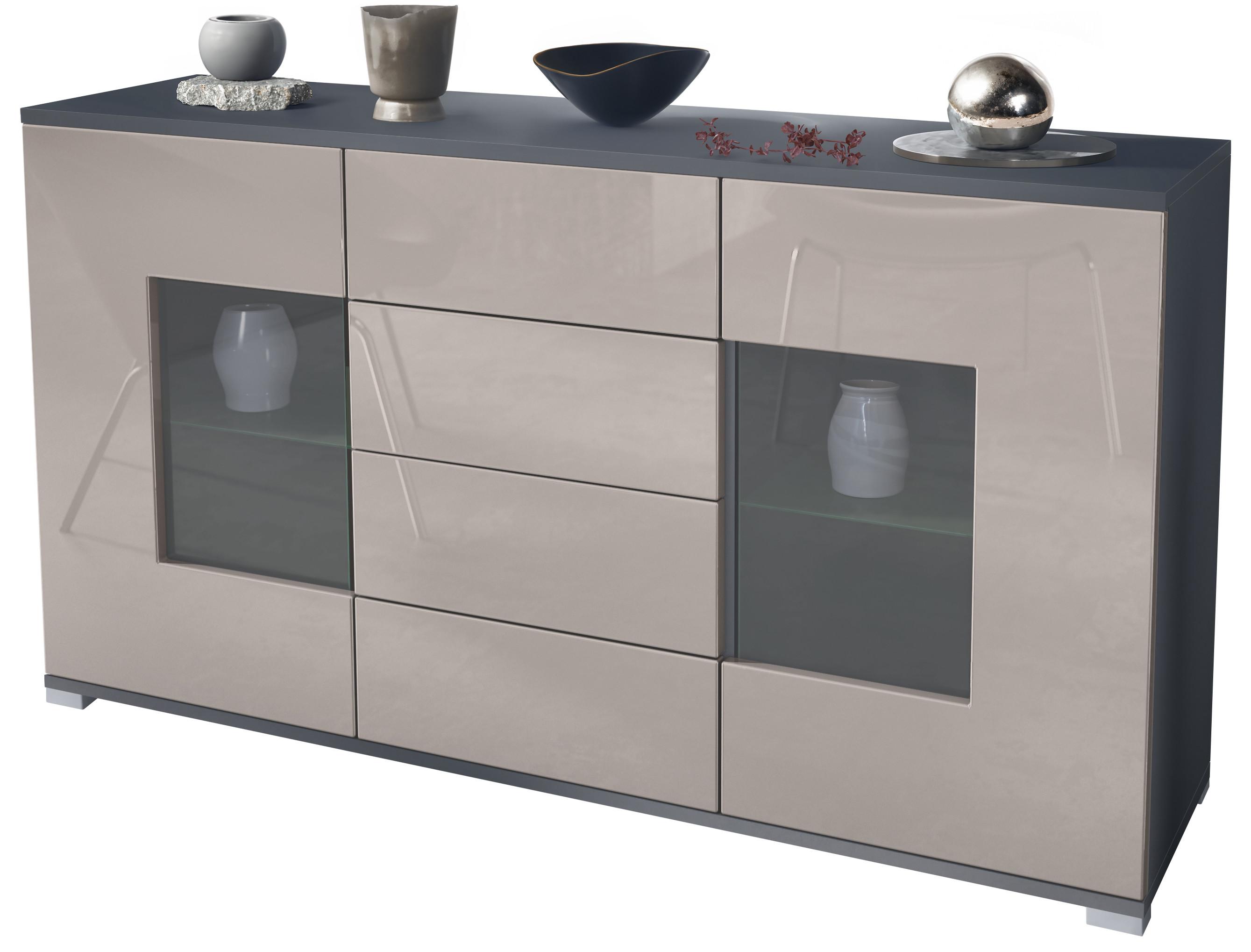SIDEBOARD Grömitz Sandgrau Hochglanz - Sandfarben, Holzwerkstoff (138.5/75.5/35cm) - Vladon