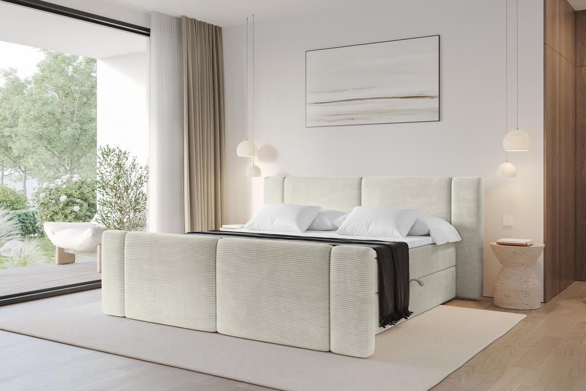 BOXBETT mit Matratze H4 - EVON Zanozek - 180x200 cm Creme - Creme, Holzwerkstoff (180/200cm) - ALTDECOR